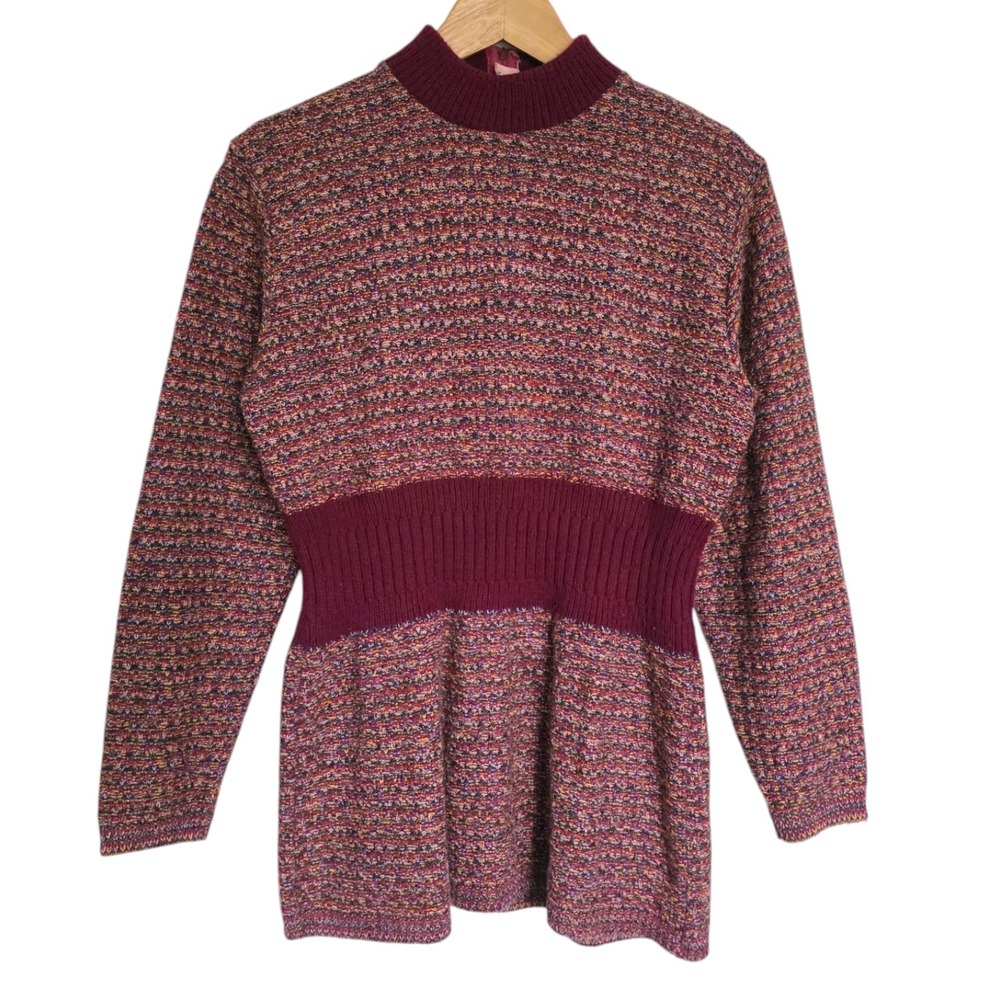 Vintage Maroon Cinched Waist Mockneck Sweater Lady Jacqueline‎ Medium